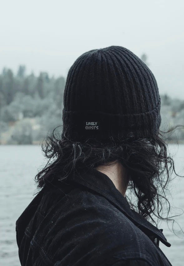 Lively Ghosts Ghostie Midnight Black Beanie