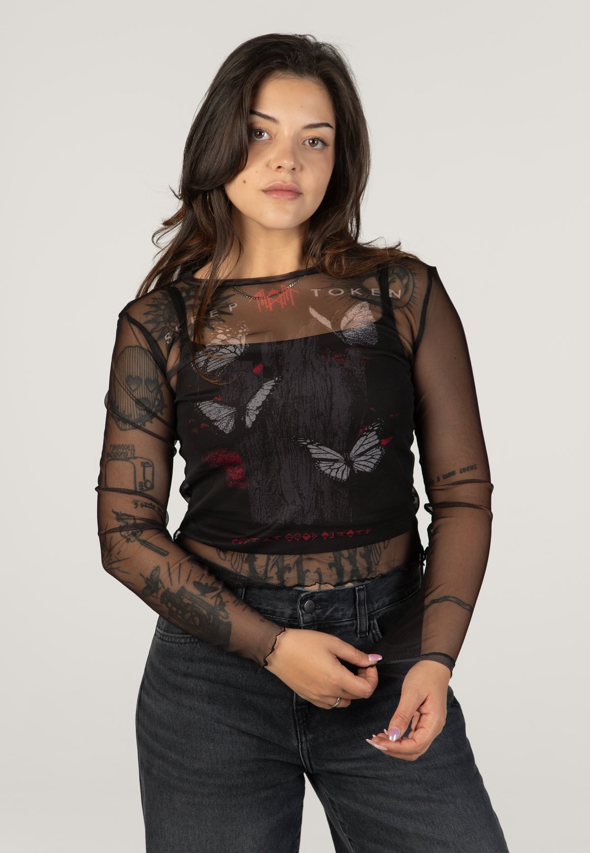 Sleep Token Butterflies Mesh Cropped Longsleeve