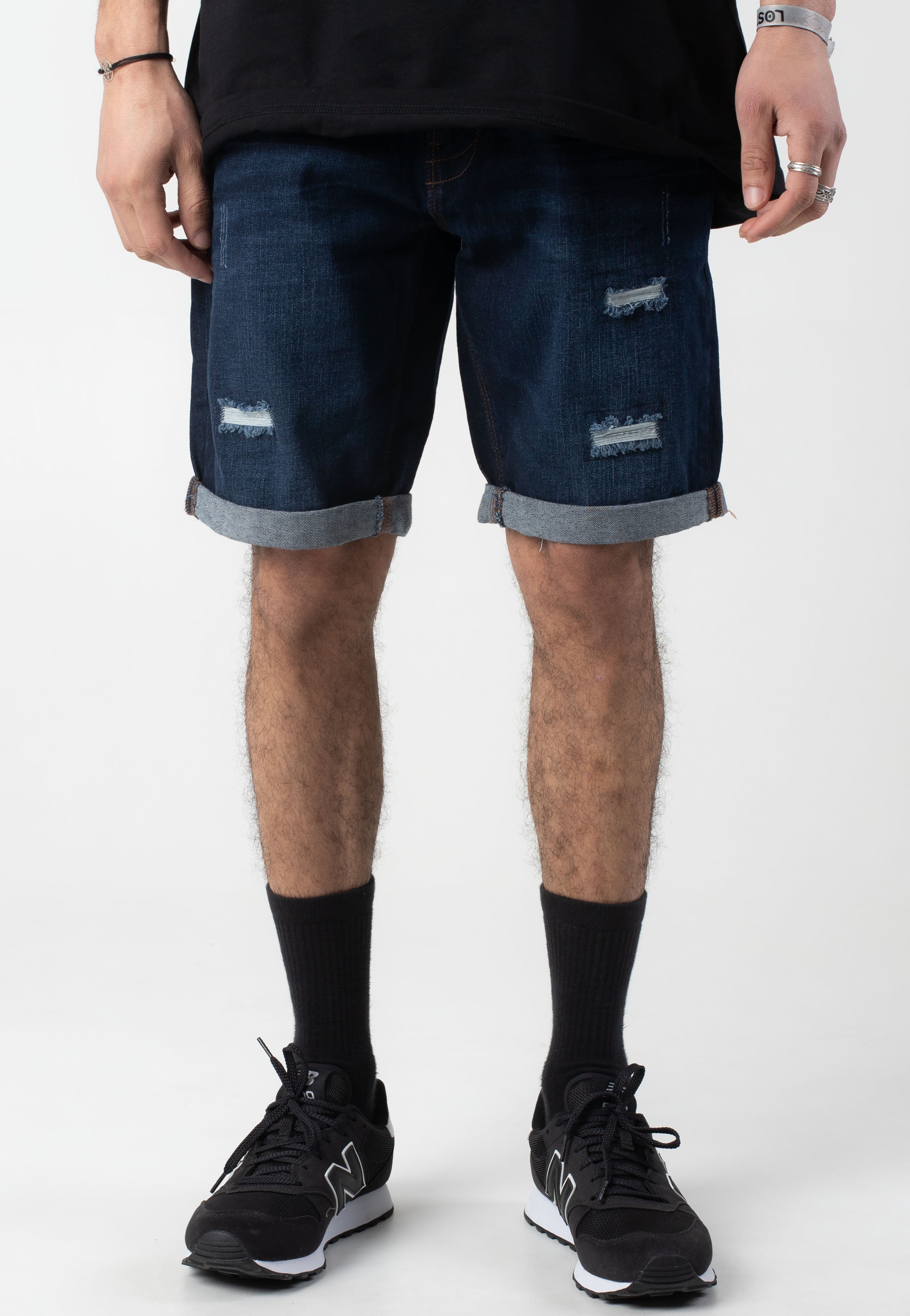 Indicode - Kaden Holes Blue - Shorts | Men-Image