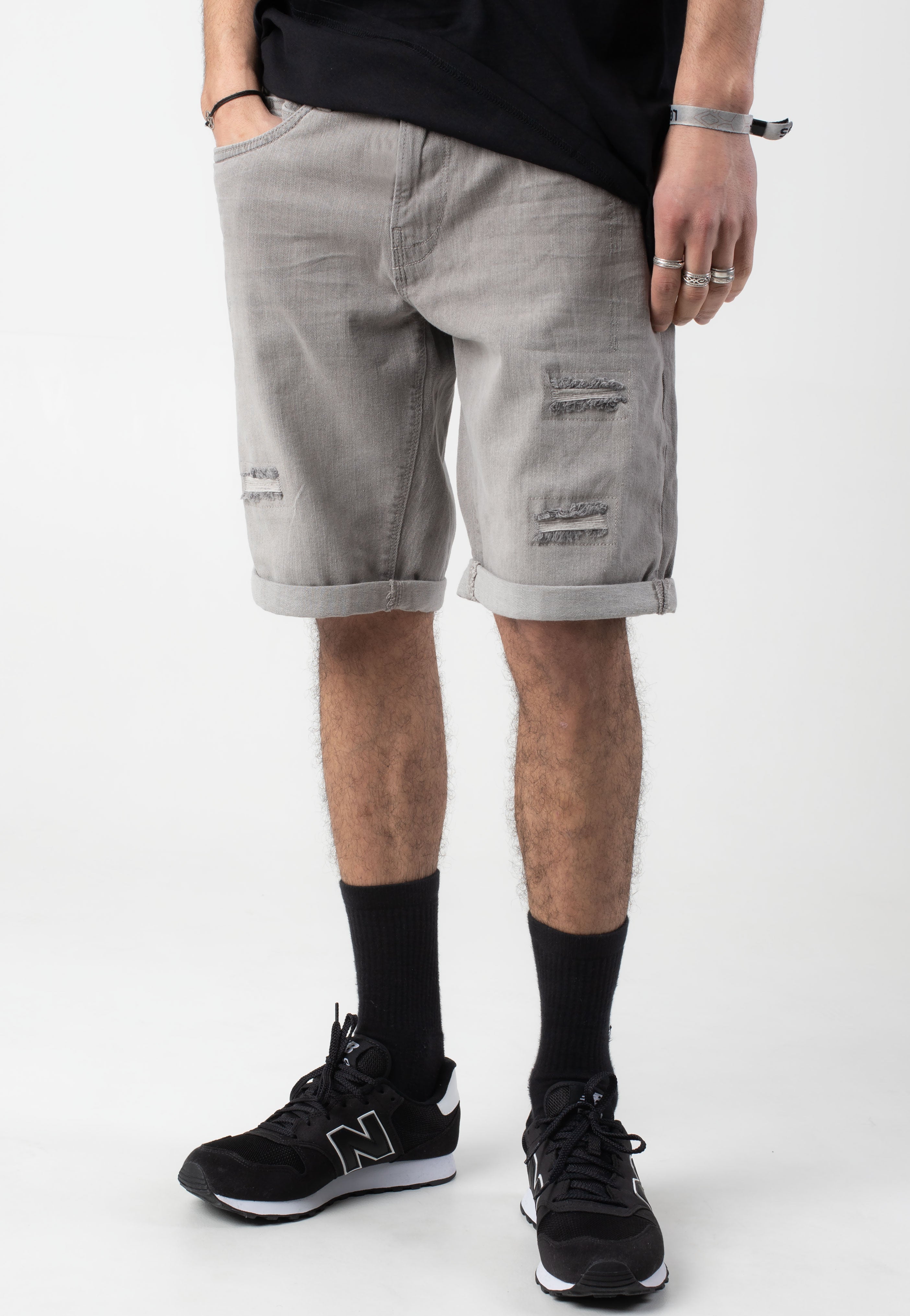 Indicode - Kaden Holes Light Grey - Shorts | Men-Image