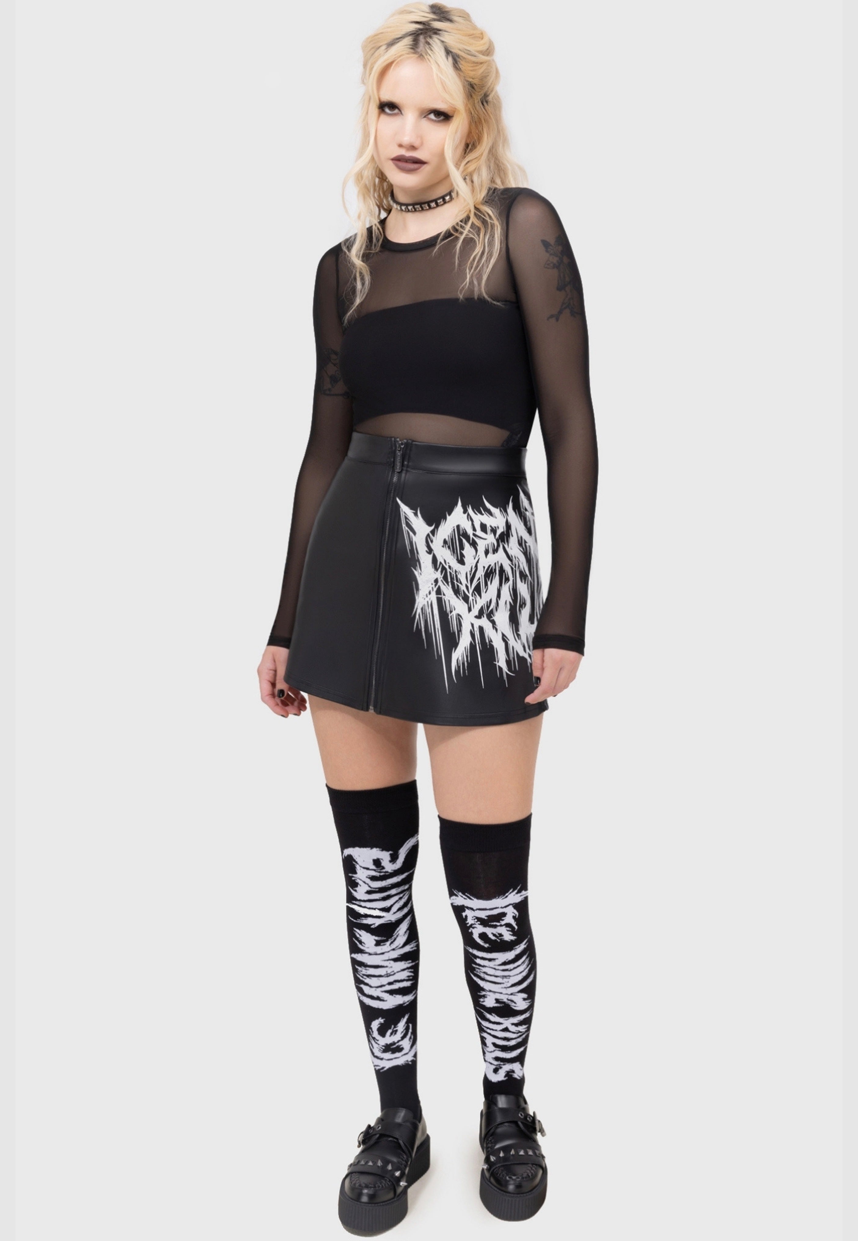 Killstar x Ice Nine Kills - Ink Logo Knee High - Socks | Neutral-Image