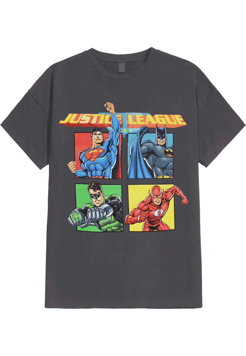 Justice League - Squares Charcoal - T-Shirt | Neutral-Image