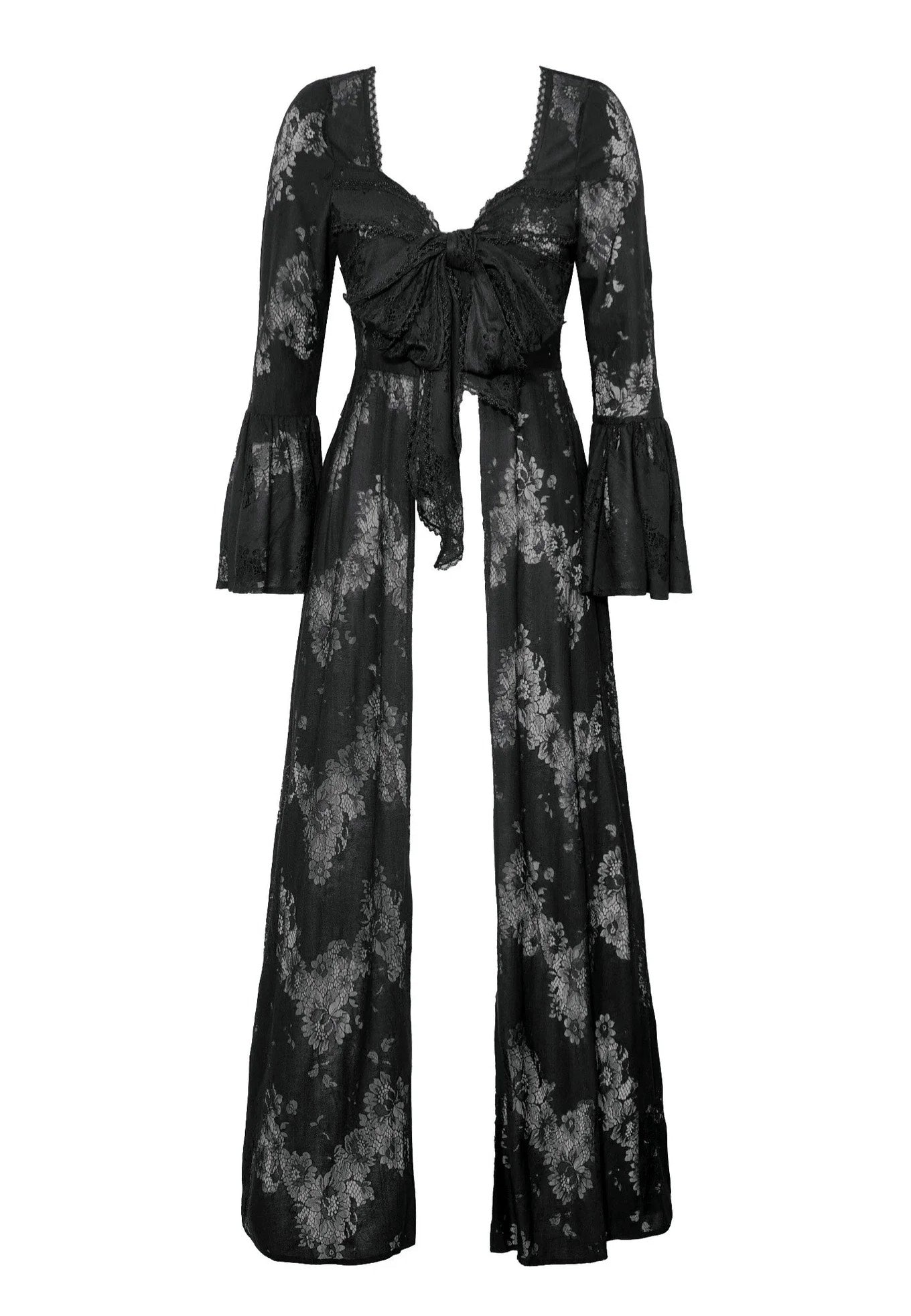 Dark In Love - Gothic Lace Trimmed Elegant Long - Robe | Women-Image