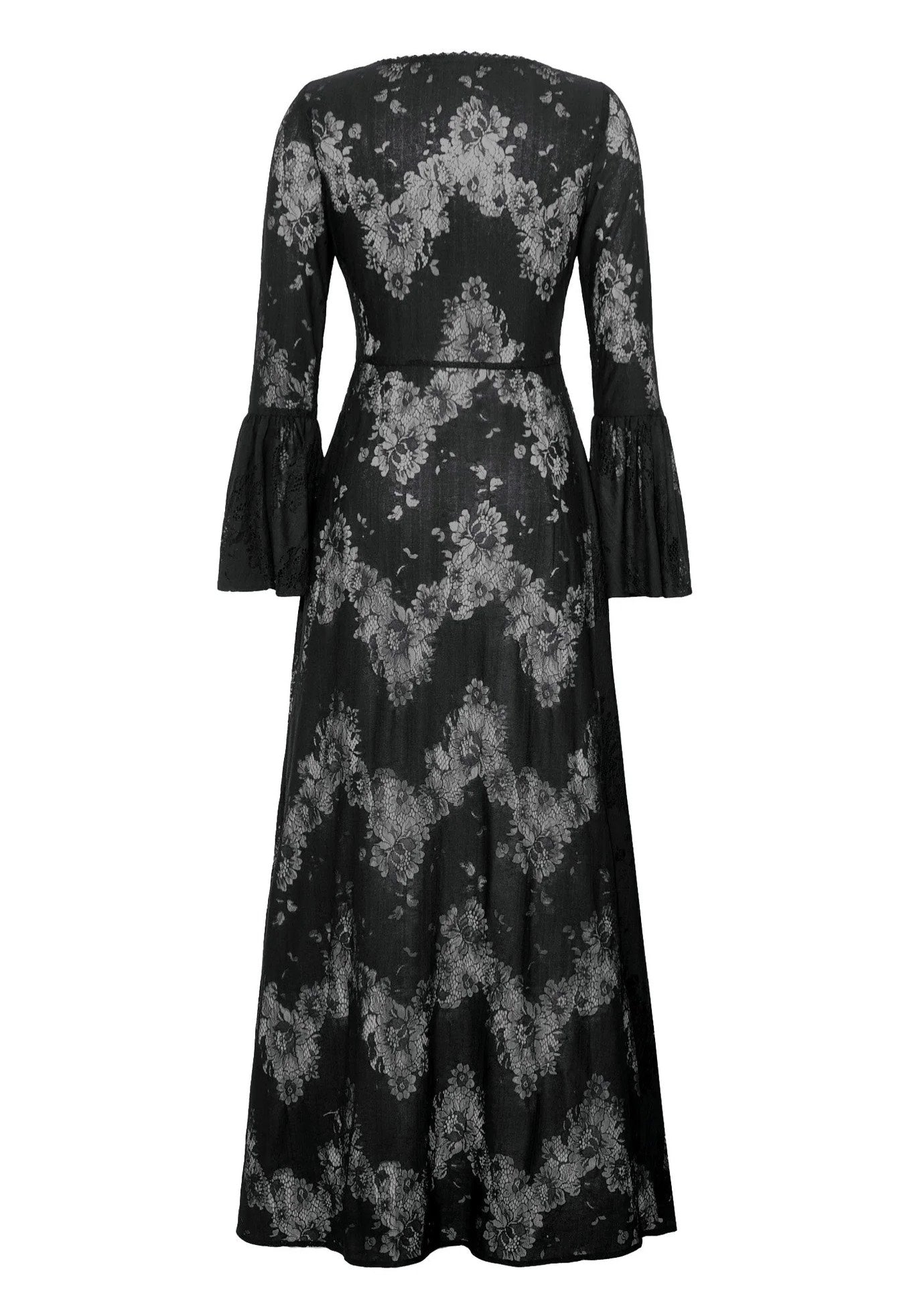 Dark In Love - Gothic Lace Trimmed Elegant Long - Robe | Women-Image