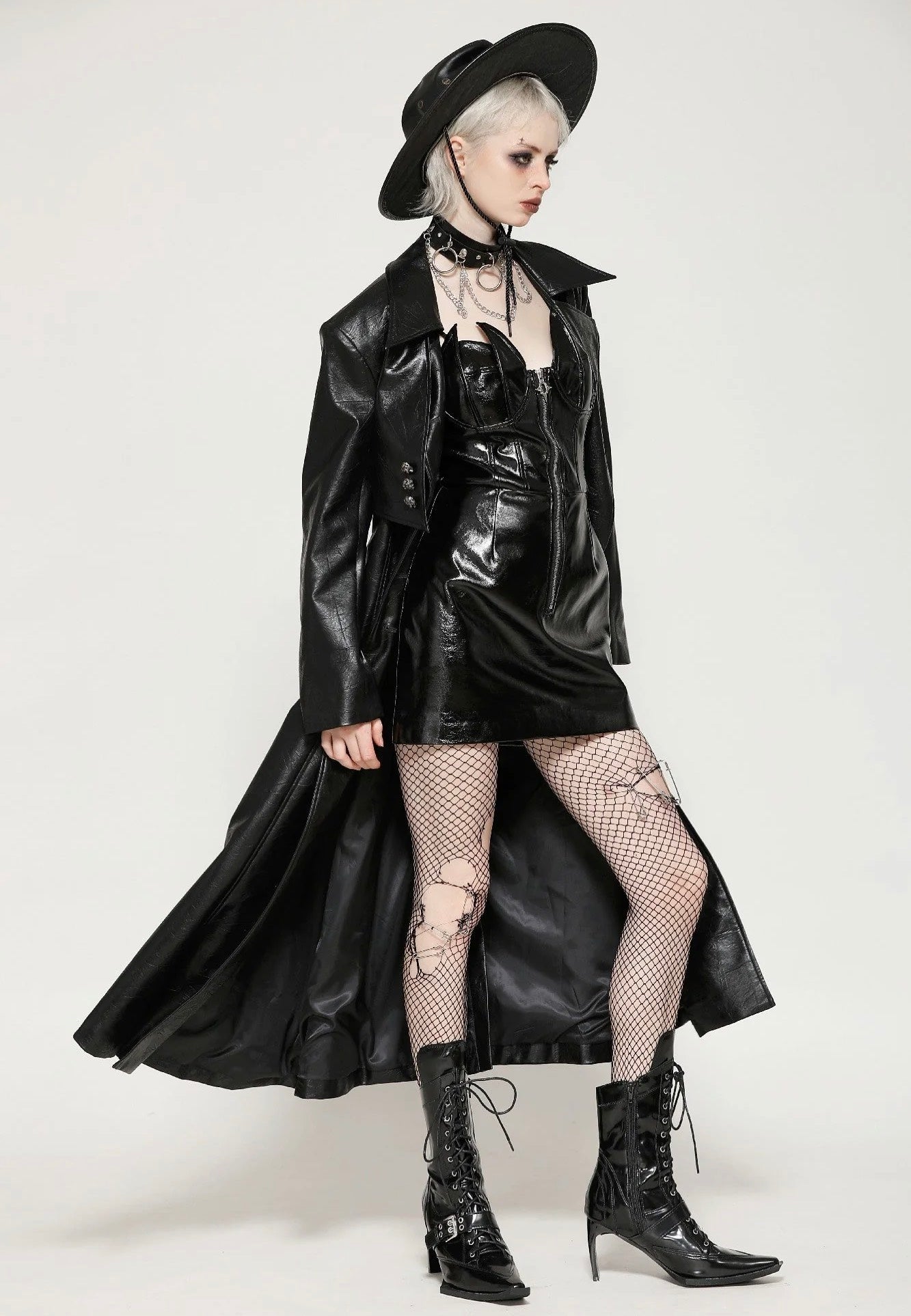 Dark In Love - Black Deep Sea Hunter Leather Long - Jacket | Women-Image