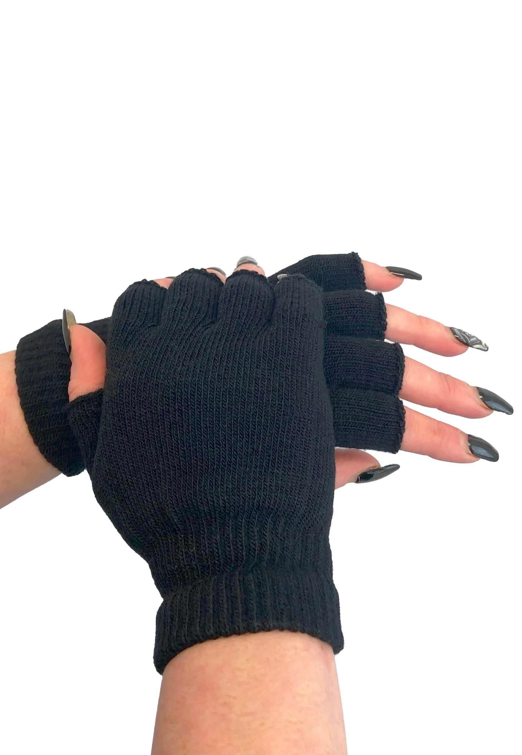 Pamela Mann - Knitted Fingerless Black - Gloves | Neutral-Image