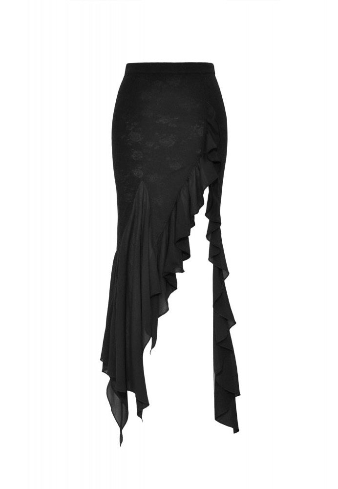 Dark In Love - Black Mermaid Ruffle Slim Long - Skirt