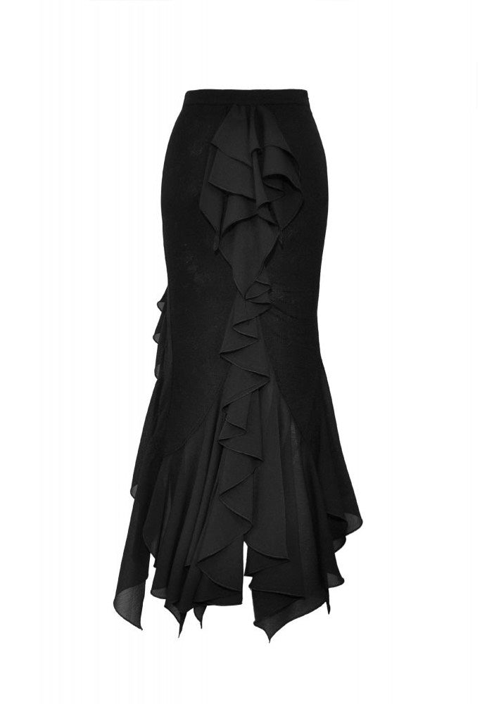 Dark In Love - Black Mermaid Ruffle Slim Long - Skirt