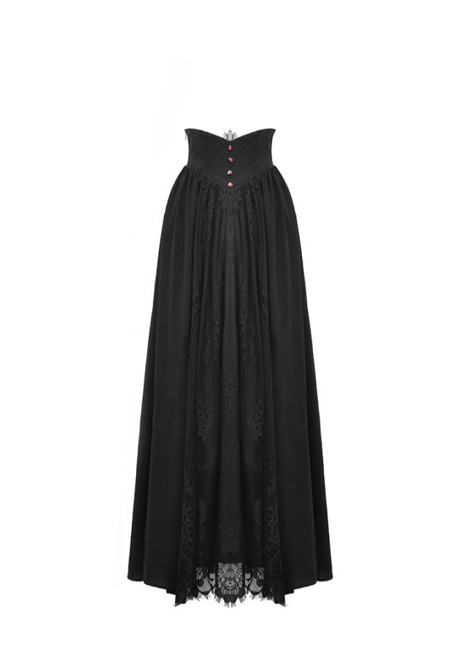 Dark In Love - Gothic Heart Embroidered Black Maxi - Skirt | Women-Image