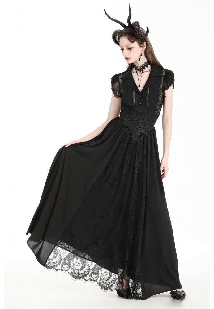 Dark In Love - Gothic Heart Embroidered Black Maxi - Skirt | Women-Image
