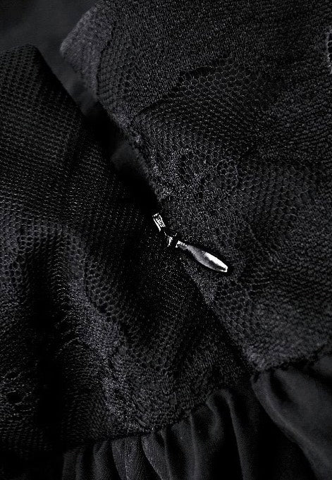 Dark In Love - Gothic Heart Embroidered Black Maxi - Skirt | Women-Image