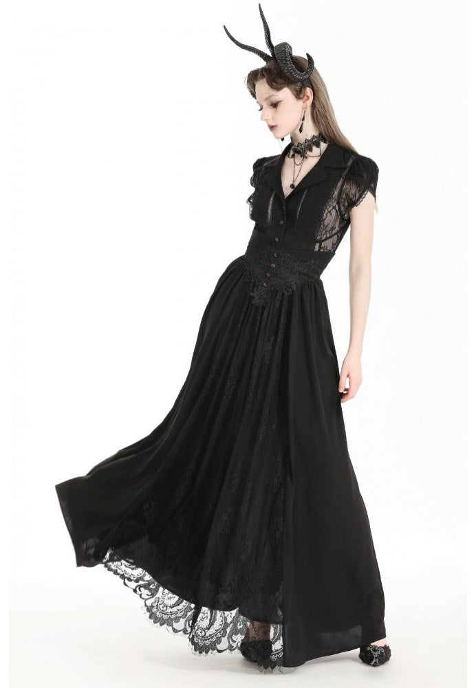 Dark In Love - Gothic Heart Embroidered Black Maxi - Skirt | Women-Image