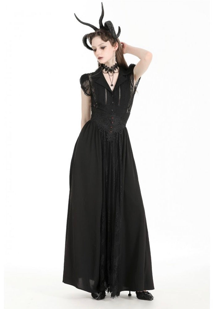 Dark In Love - Gothic Heart Embroidered Black Maxi - Skirt | Women-Image