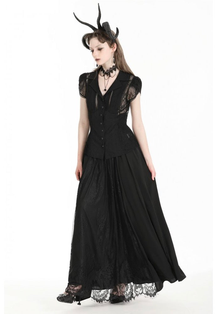 Dark In Love - Gothic Heart Embroidered Black Maxi - Skirt | Women-Image