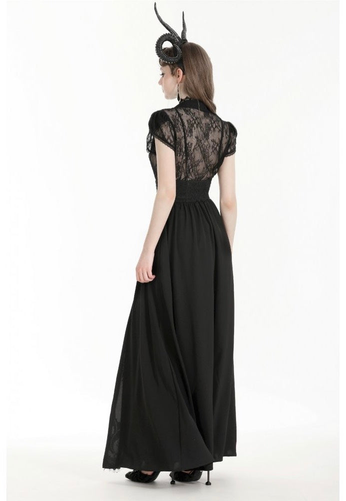 Dark In Love - Gothic Heart Embroidered Black Maxi - Skirt | Women-Image