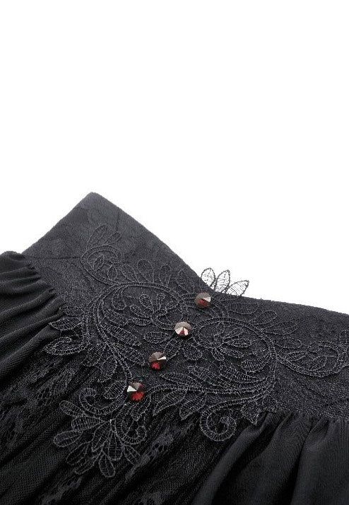 Dark In Love - Gothic Heart Embroidered Black Maxi - Skirt | Women-Image