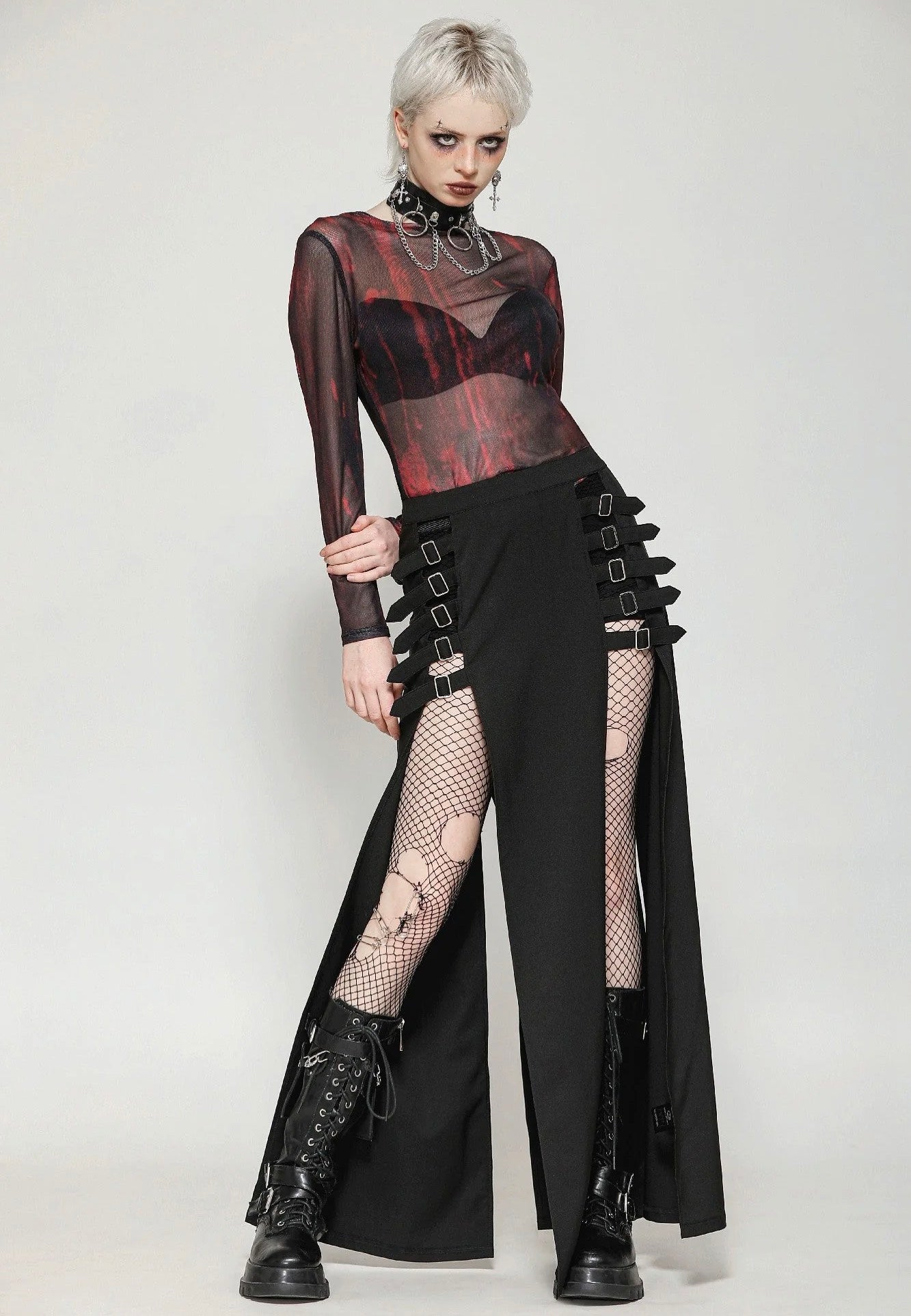 Dark In Love - Punk Black Slit Metal Long - Skirt | Women-Image