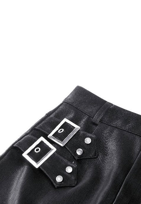 Dark In Love - Punk Black Leather Bodycon Split - Skirt | Women-Image