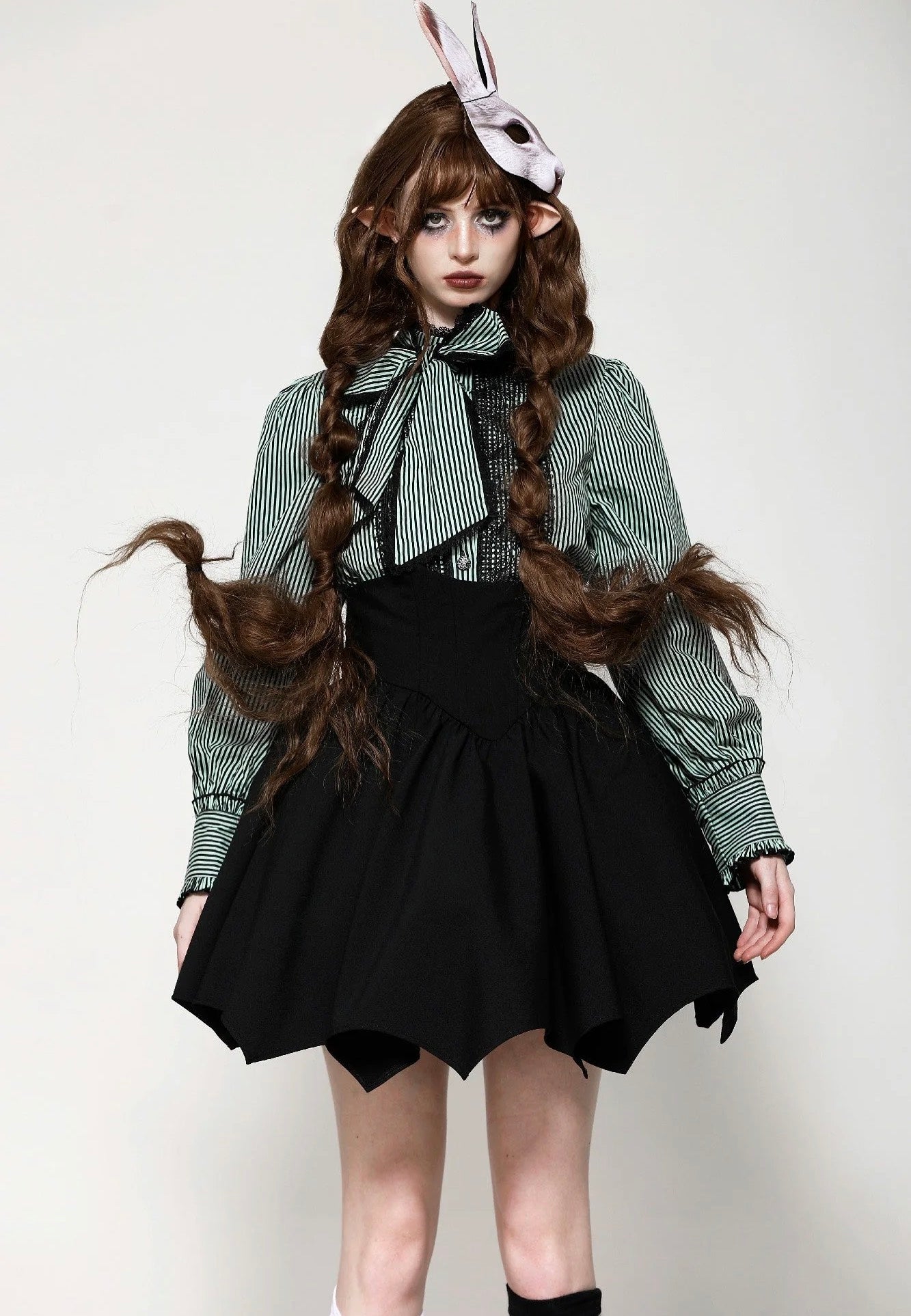 Dark In Love - Black Minimalist Batwing High-Waisted A-Line - Skirt | Women-Image