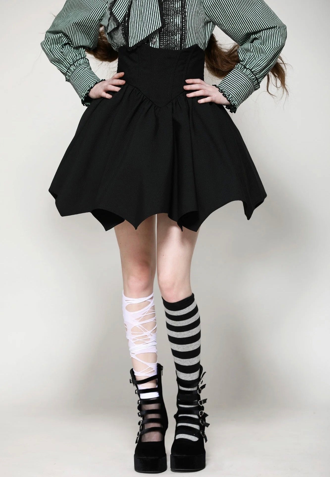 Dark In Love - Black Minimalist Batwing High-Waisted A-Line - Skirt | Women-Image