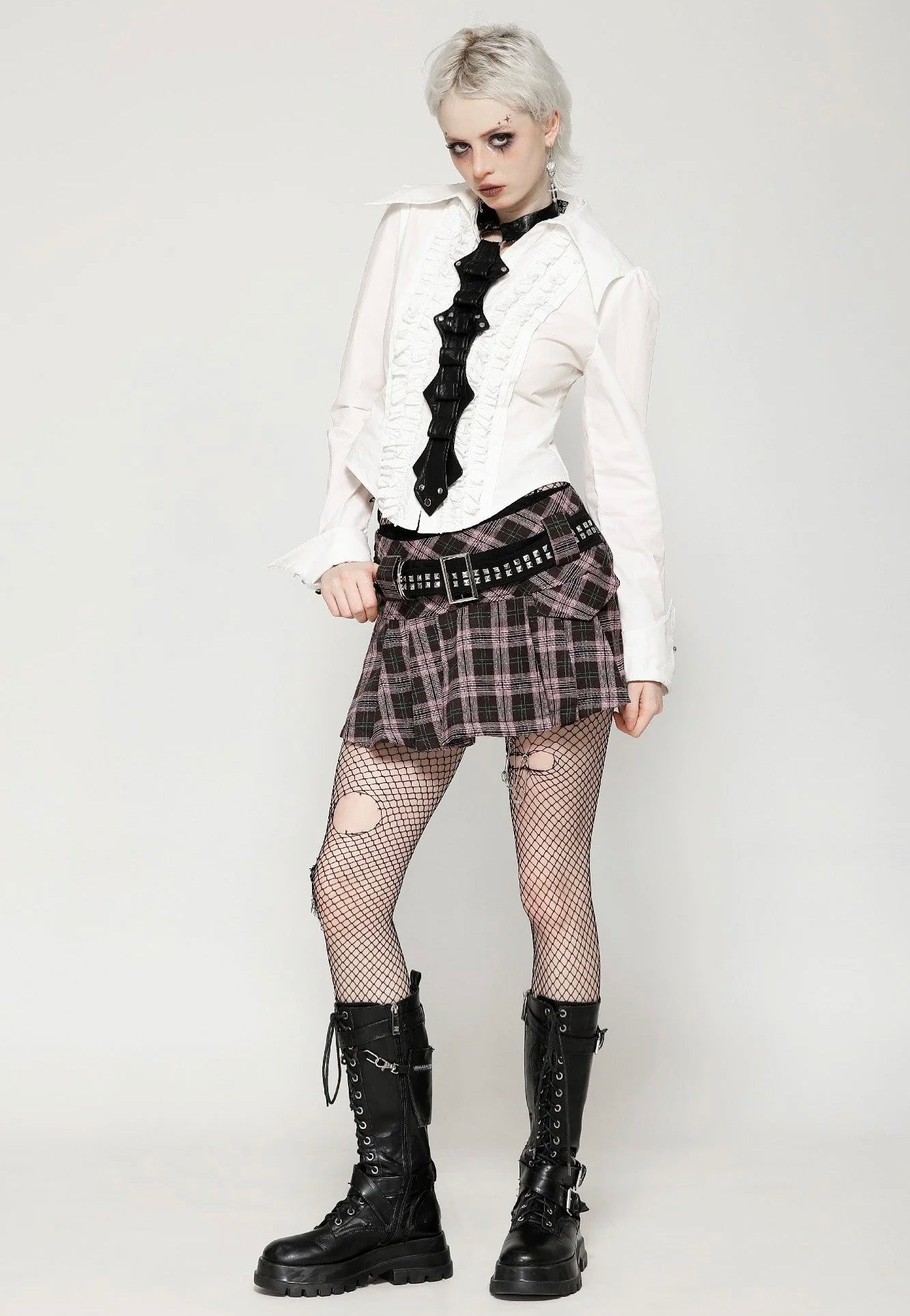 Dark In Love - Punk Pink Plaid - Skirt | Women-Image