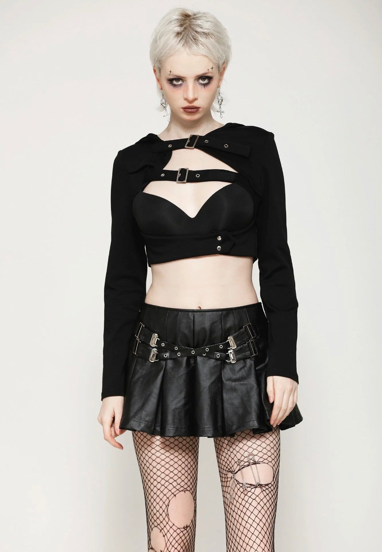 Dark In Love - Punk Sassy Girl Black PU Leather Low-Waisted - Skirt | Women-Image
