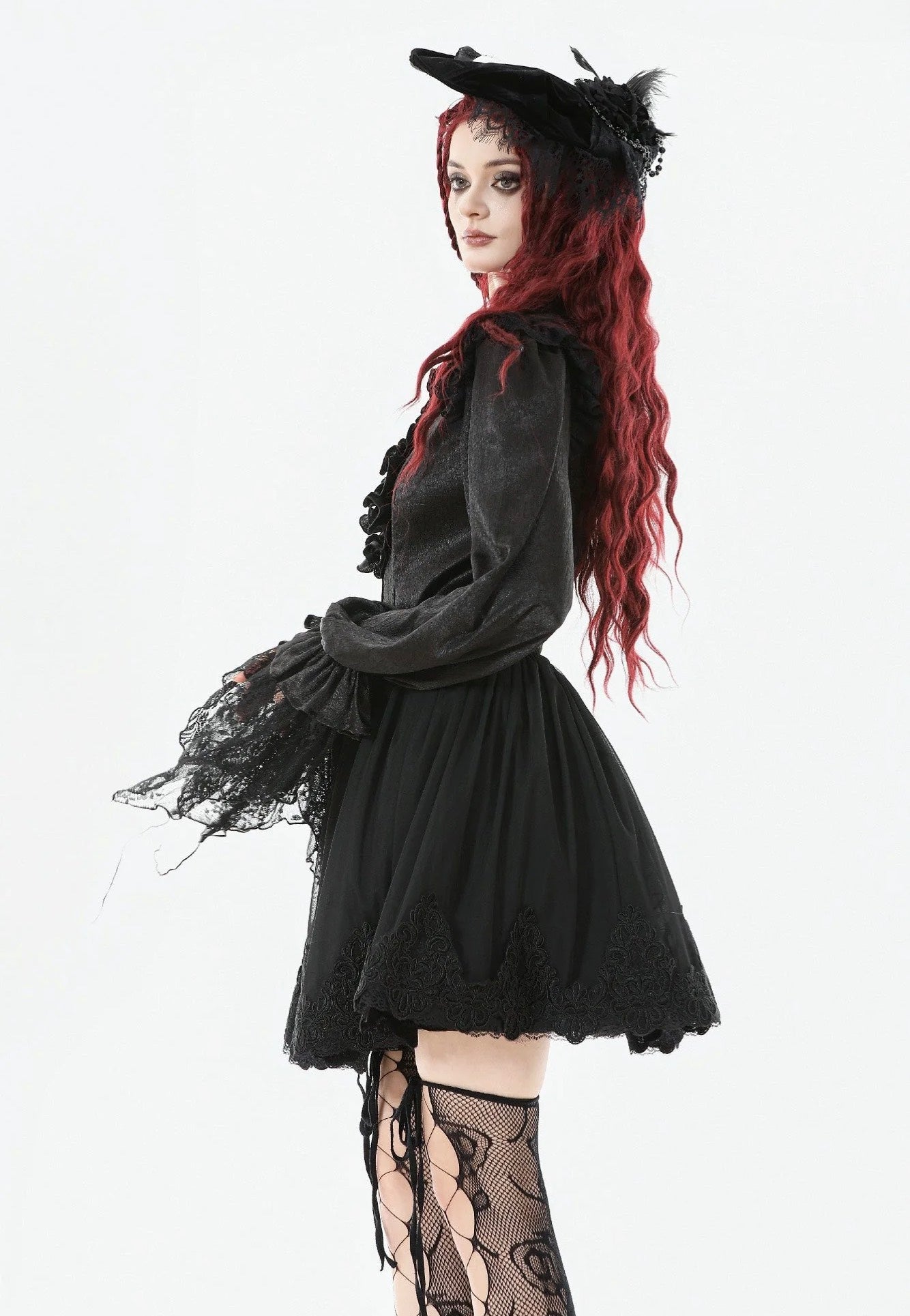 Dark In Love - Black All-Match Shadow Rose Embroidered Petticoat - Skirt | Women-Image