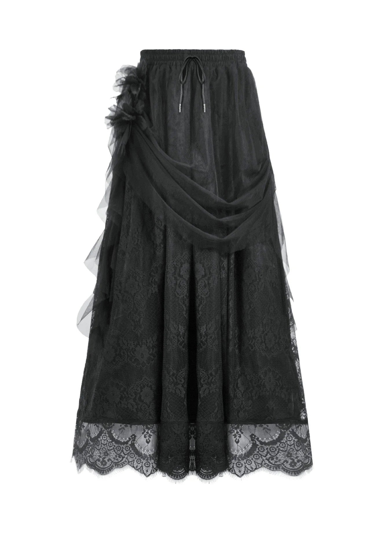 Dark In Love - Gothic Court Floral Pleated Tulle - Skirt | Women-Image