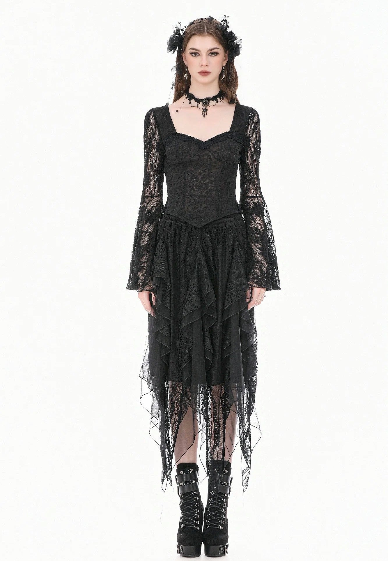 Dark In Love Gothic Shadow Mist Layered Mesh Long Minifalda
