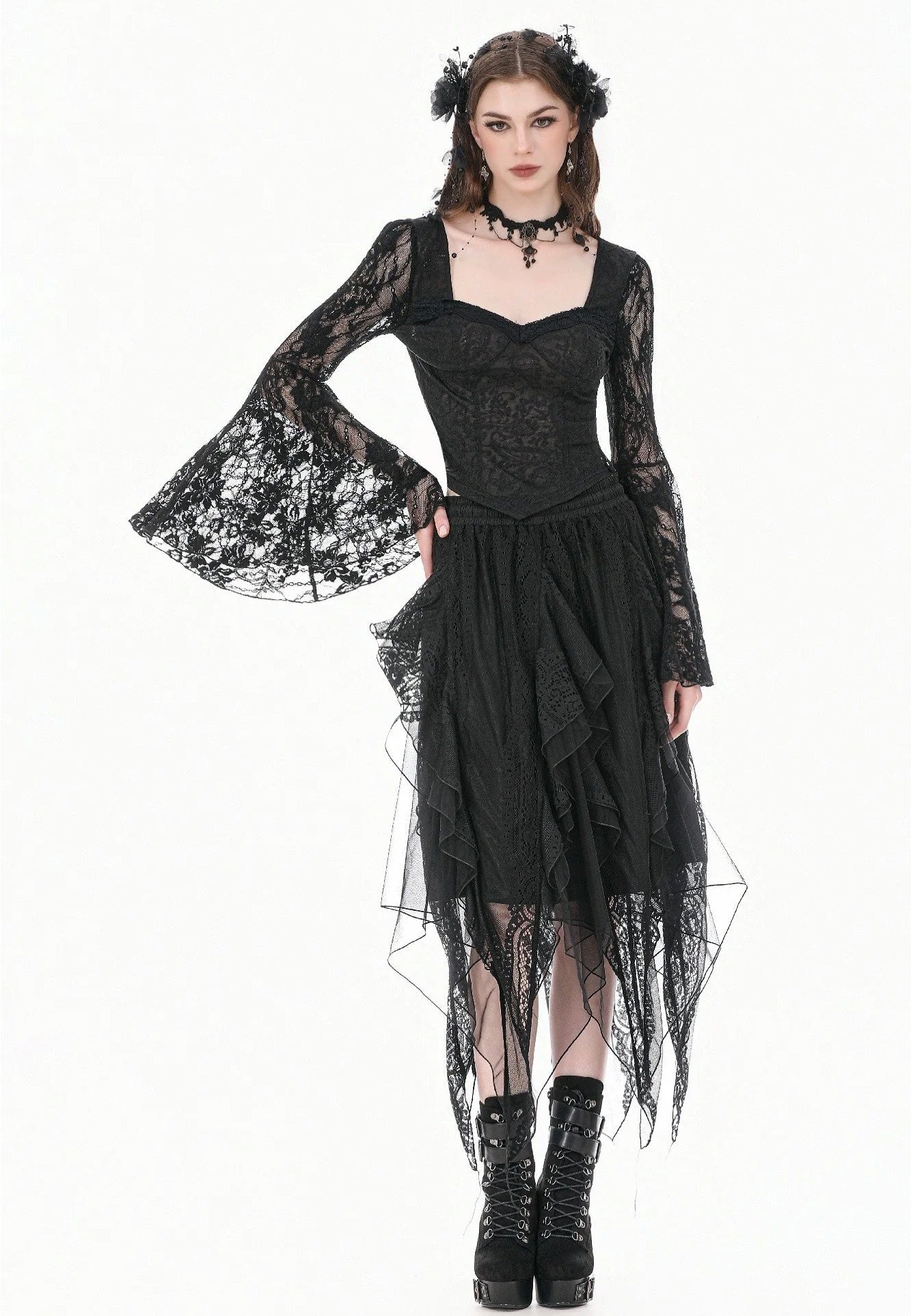 Dark In Love Gothic Shadow Mist Layered Mesh Long Minifalda