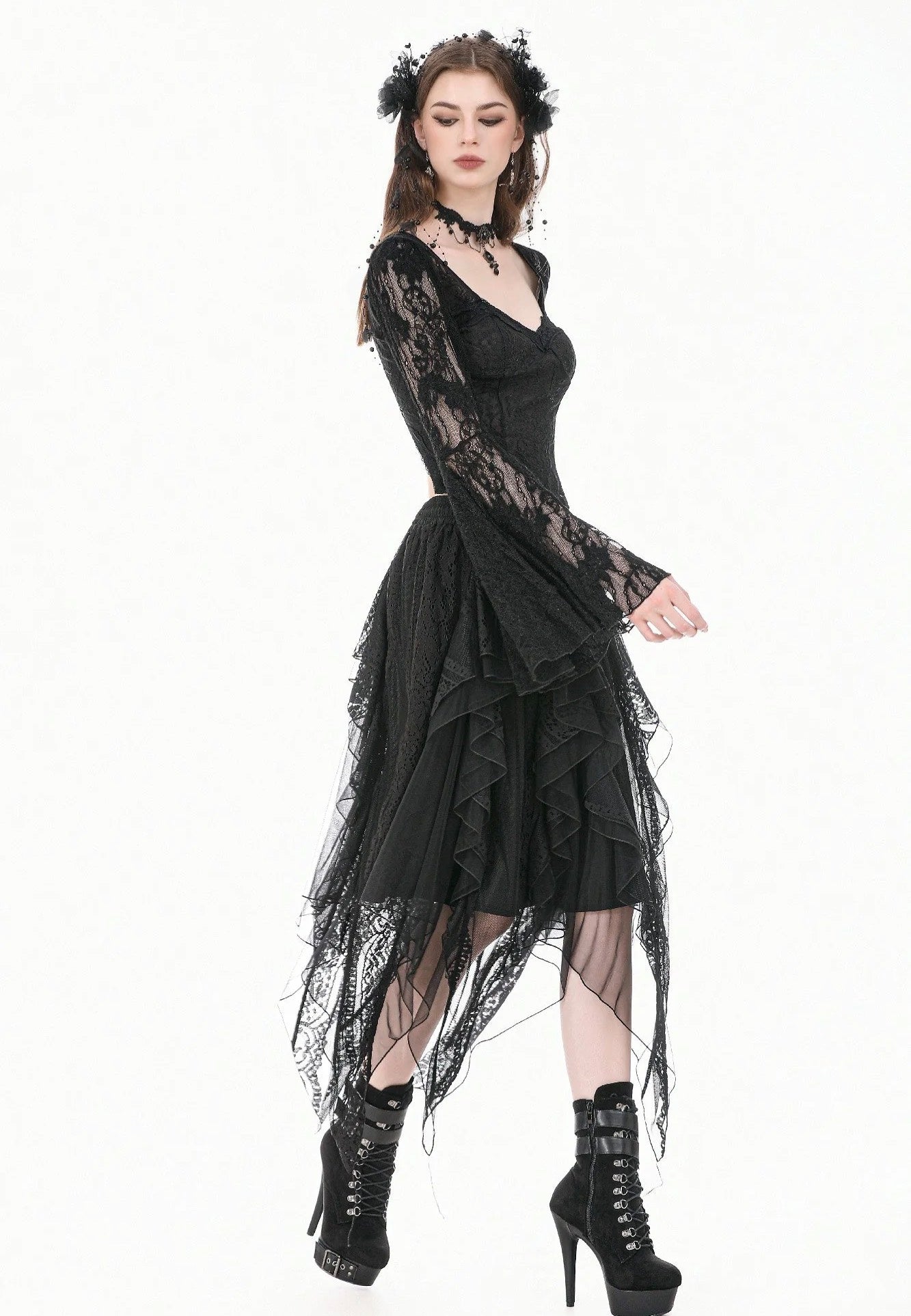 Dark In Love Gothic Shadow Mist Layered Mesh Long Minifalda