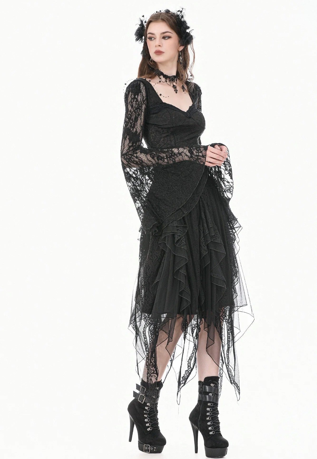 Dark In Love Gothic Shadow Mist Layered Mesh Long Minifalda