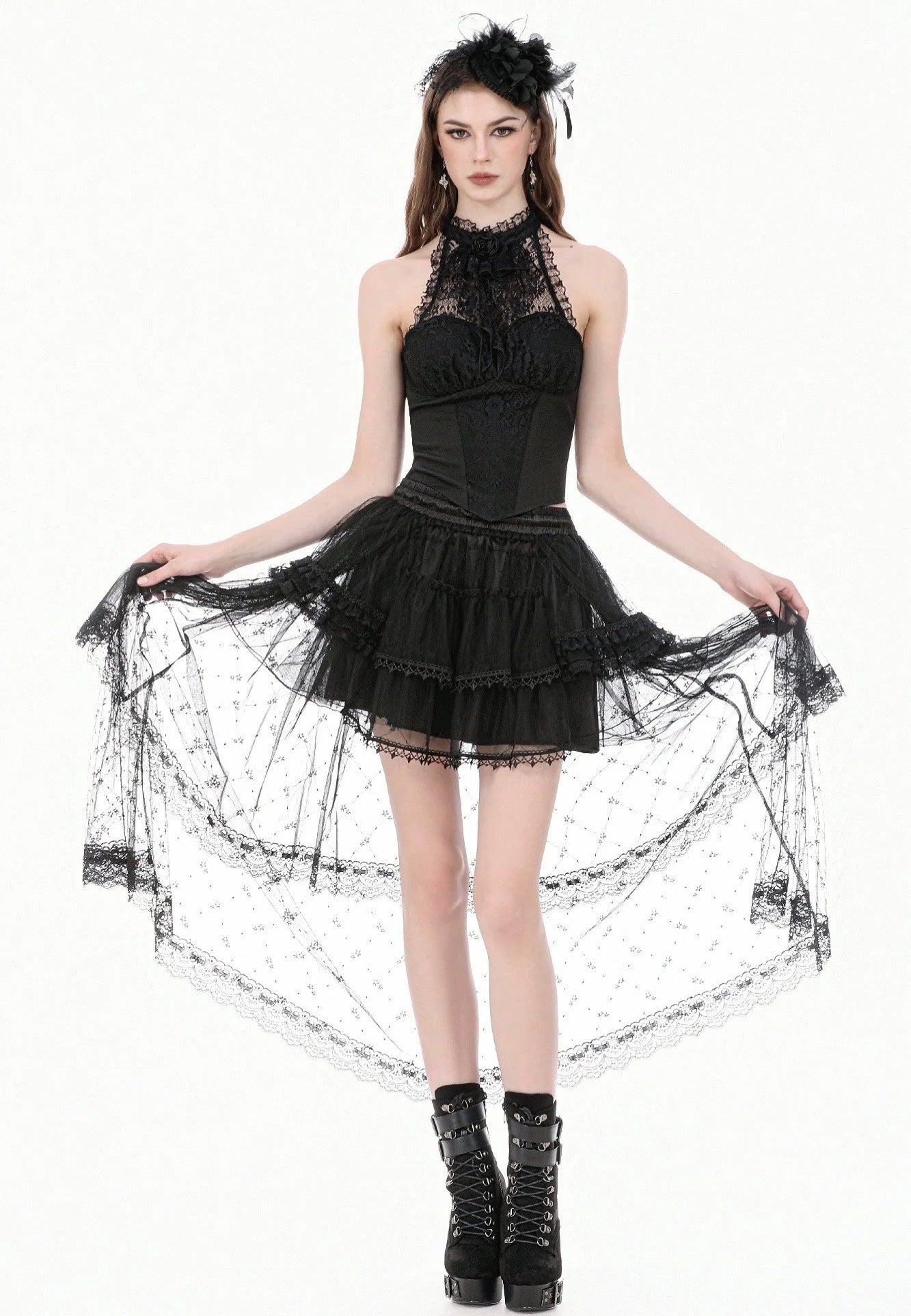Dark In Love Goth Lolita Diamond Lace Patchwork Layered Tutu Rock