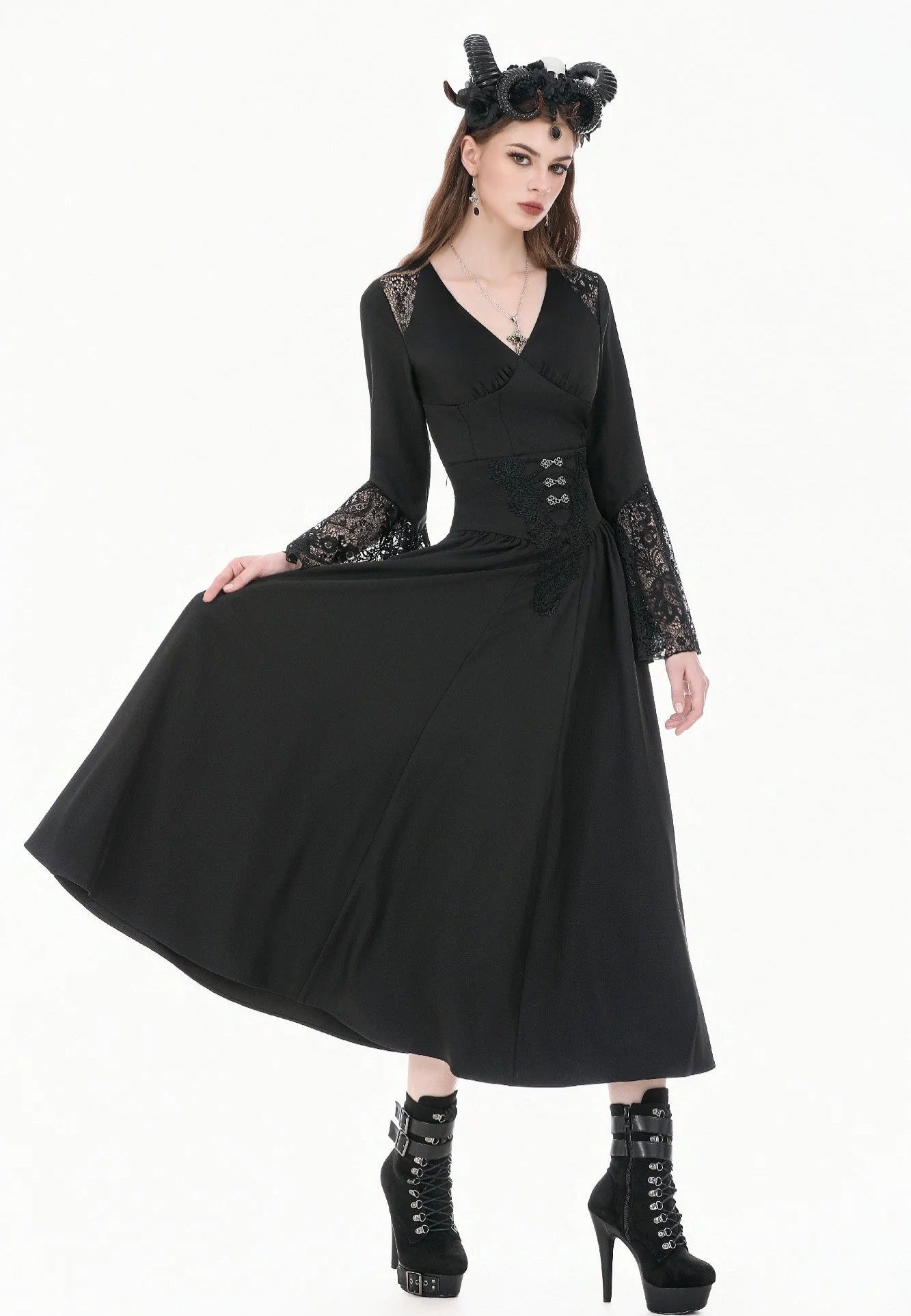Dark In Love Gothic High Waist Hollow Embroidery Minifalda