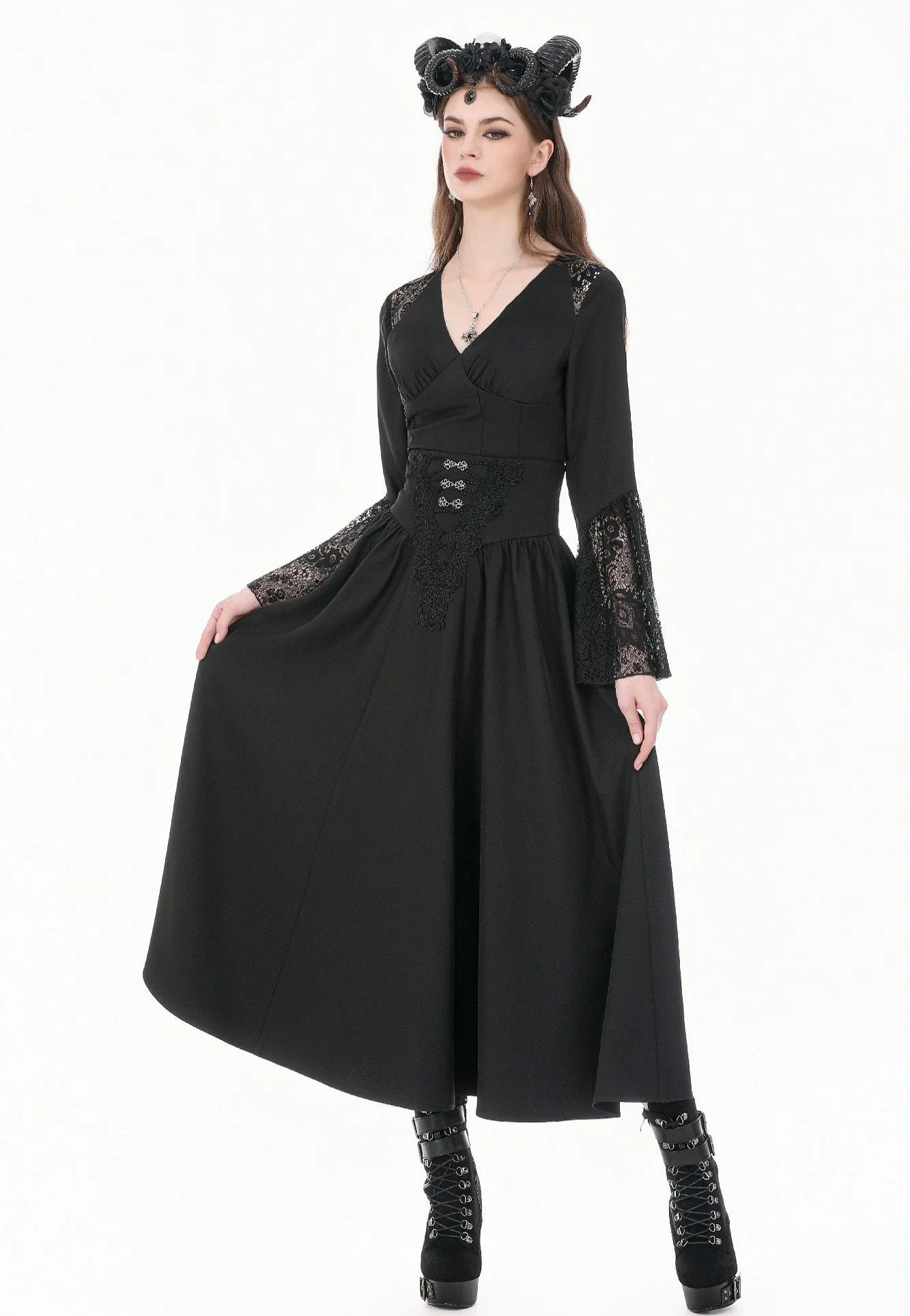 Dark In Love Gothic High Waist Hollow Embroidery Minifalda