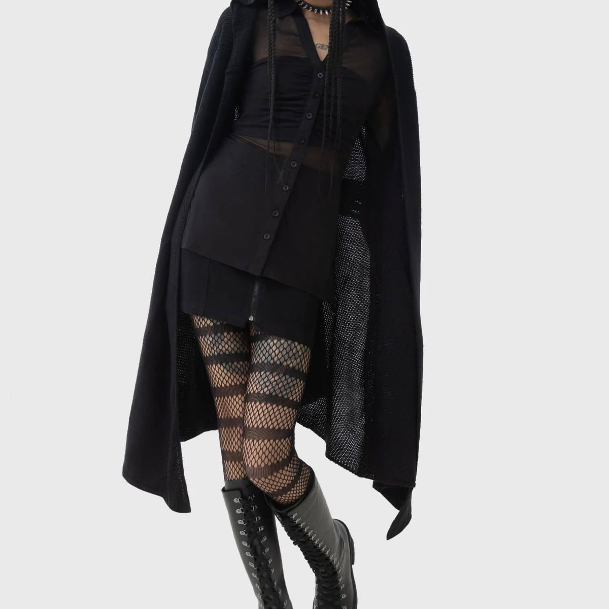【ガルシア】【GRANCY】Destruction Cardigan L Xana Textured Tie Front Long Cardigan | Disturbia - Shop