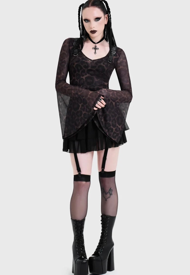 Killstar Leopard Flared Sleeve Brown Top