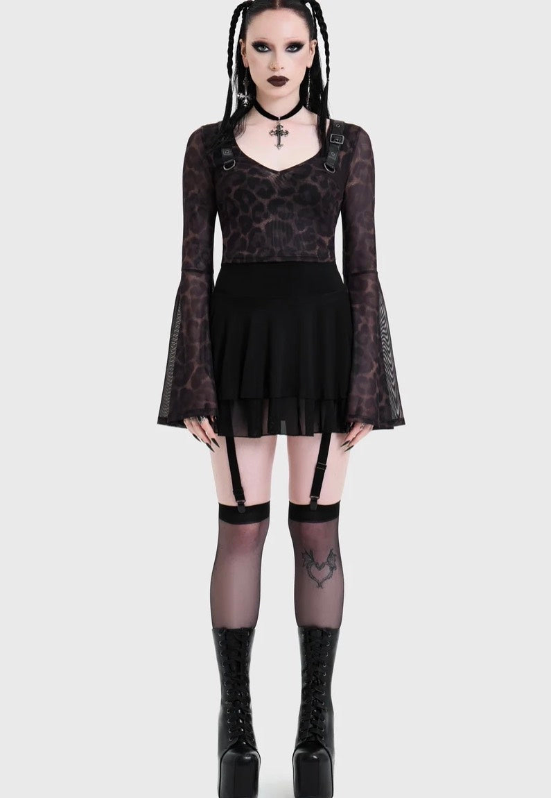 Killstar Leopard Flared Sleeve Brown Top