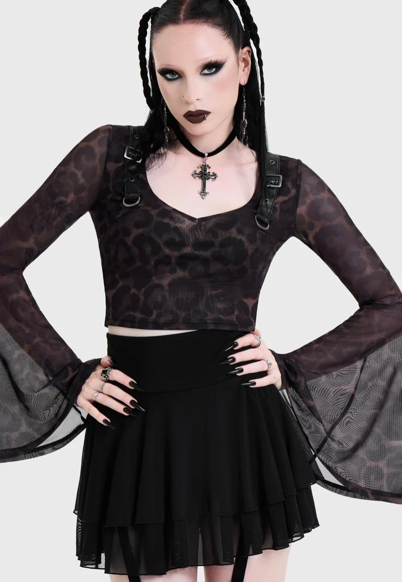 Killstar Leopard Flared Sleeve Brown Top