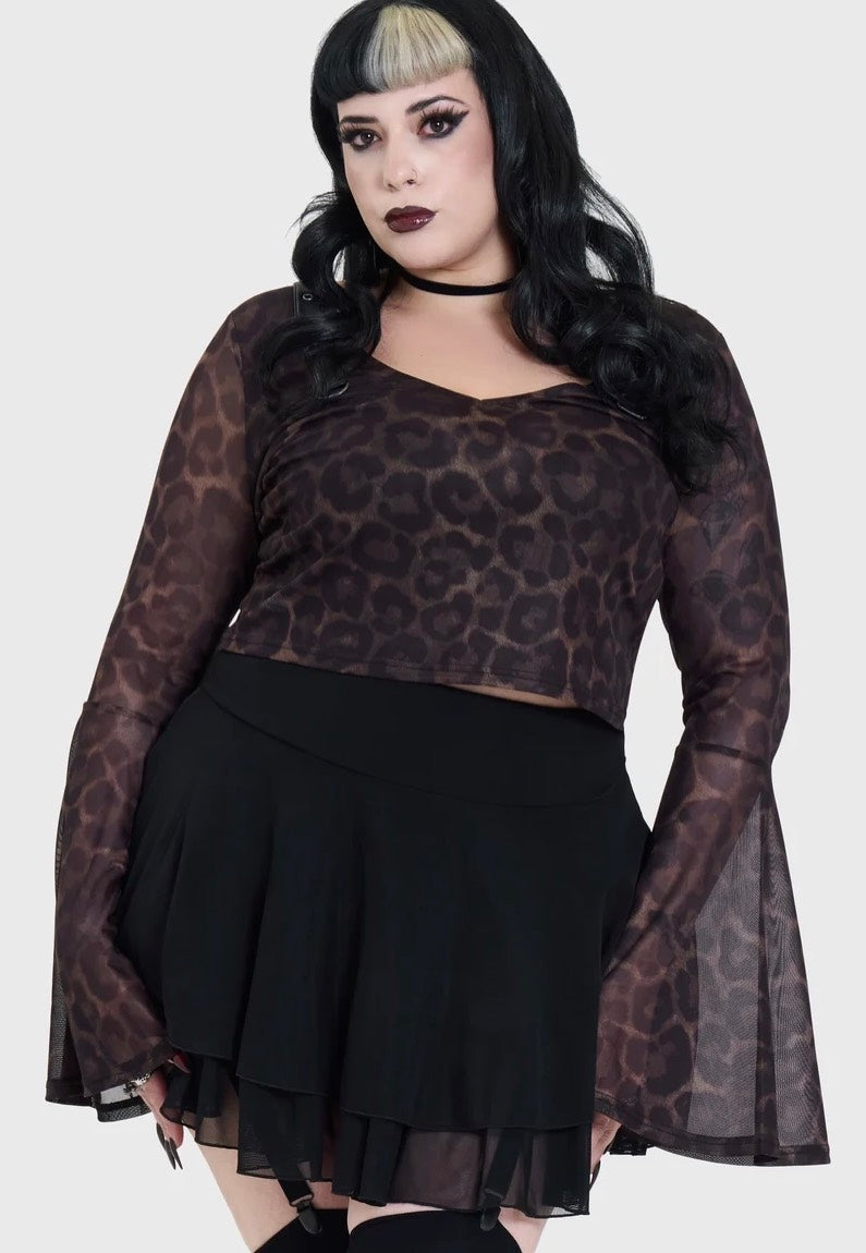 Killstar Leopard Flared Sleeve Brown Top