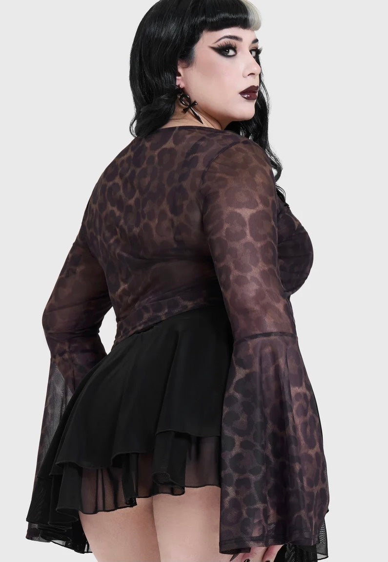 Killstar Leopard Flared Sleeve Brown Top