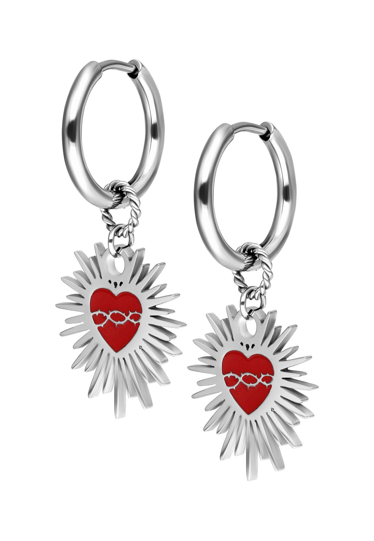 Wildcat - Enamel Sacred Heart Barbed Wire Silver - Earrings | Neutral-Image