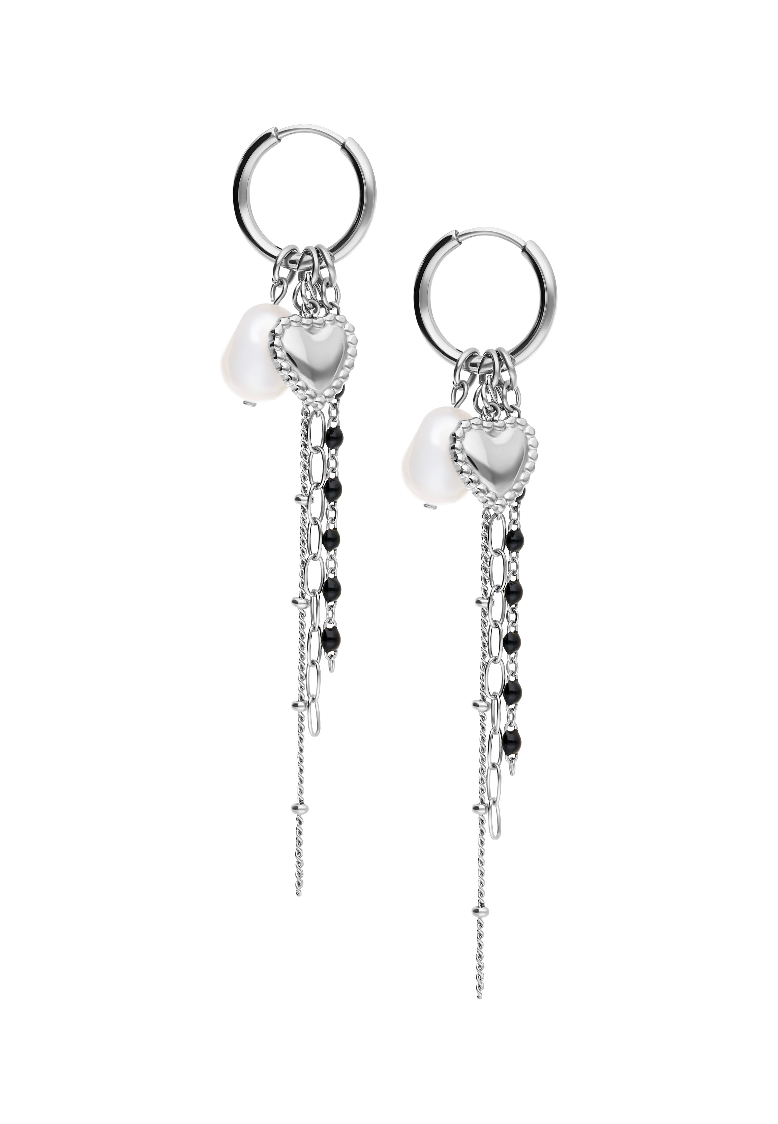 Wildcat - Bubble Heart Hoops With Pearl Silver - Earrings | Neutral-Image