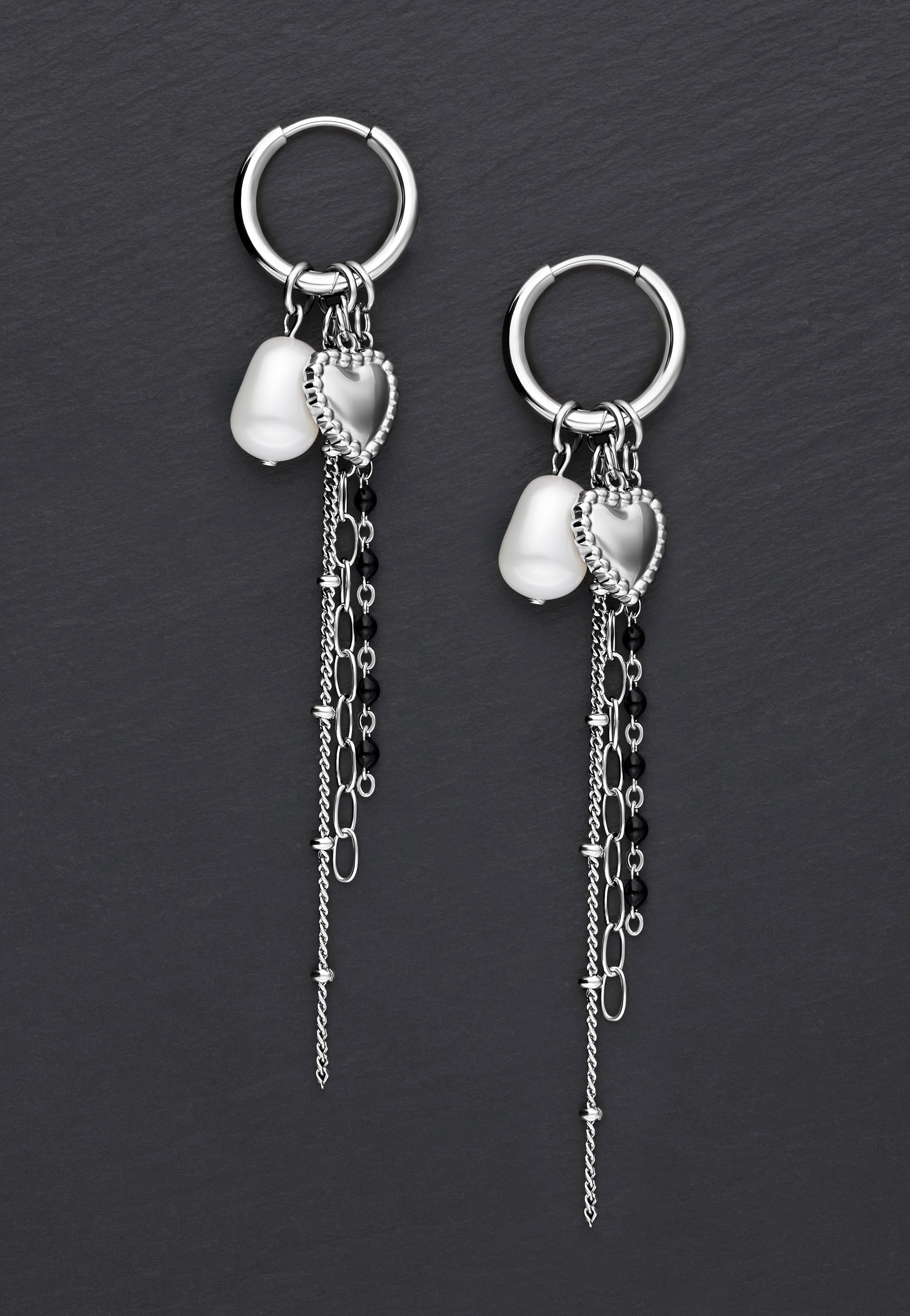 Wildcat - Bubble Heart Hoops With Pearl Silver - Earrings | Neutral-Image