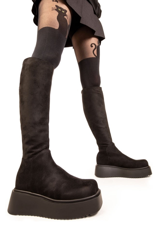 Lamoda - Cruel Winter Chunky Knee High Black Suede - Girl Shoes