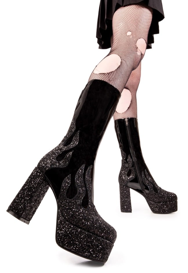 Lamoda - Miami Platform Ankle Black Patent/Black Glitter - Girl Shoes