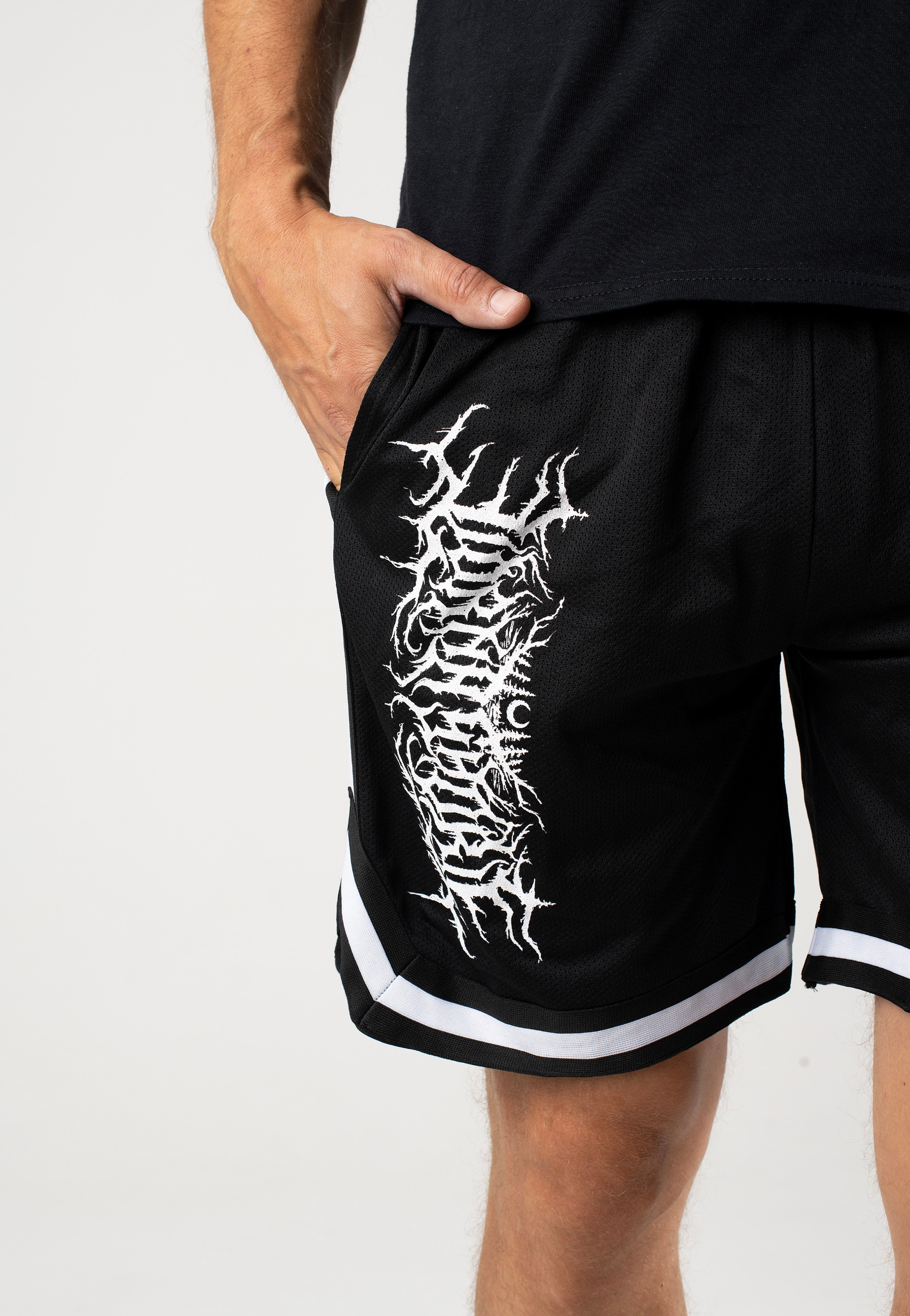 Lorna Shore - Logo & Sigil White Striped - Shorts