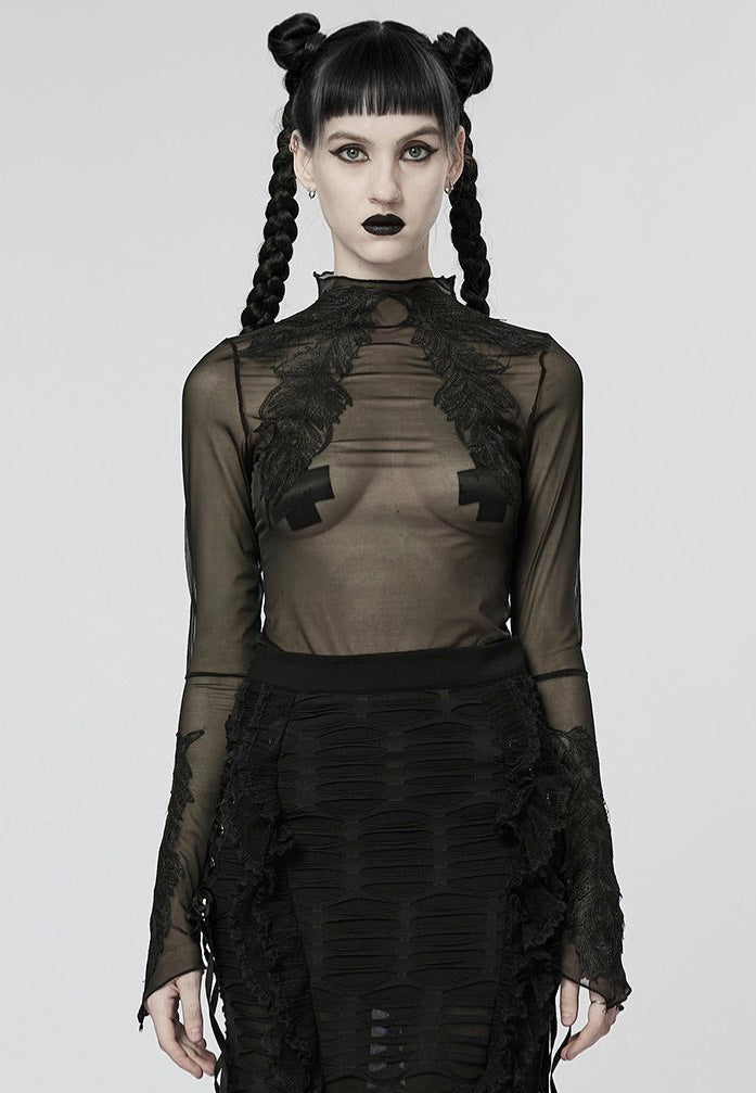 Punk Rave - Melinda Sheer Mesh Turtleneck Black - Top