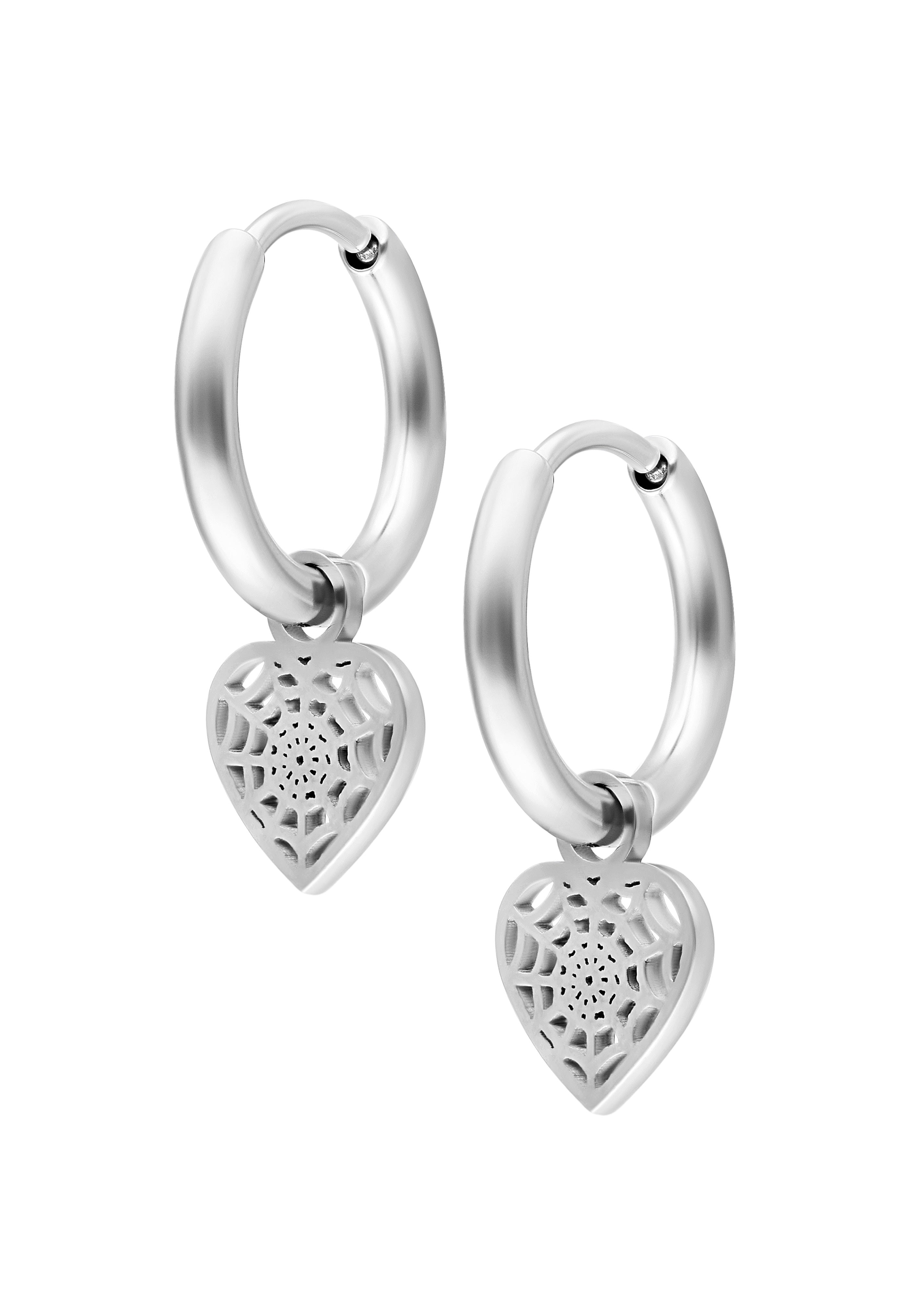 Wildcat - Mini Spiderweb Heart Hoops Pair Silver - Earrings | Neutral-Image