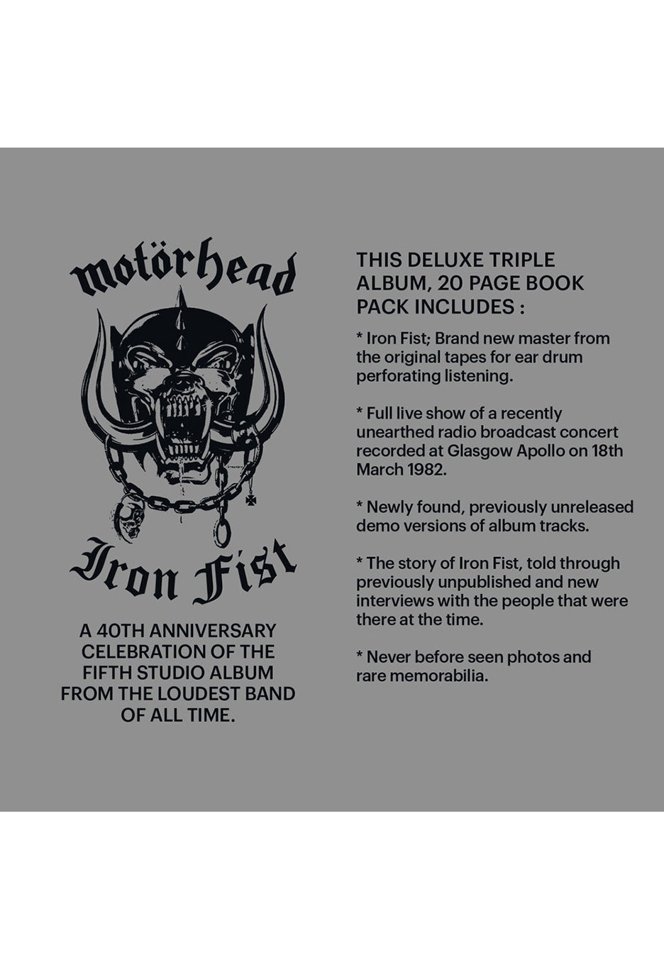 Motörhead Iron Fist (40Th Anniversary Edition) 3 Vinyl